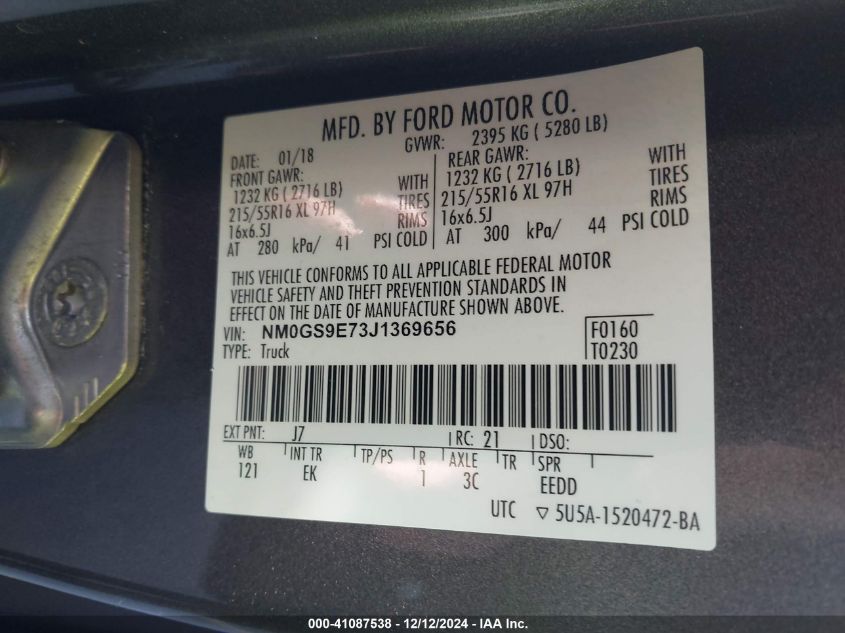 VIN NM0GS9E73J1369656 2018 FORD TRANSIT CONNECT no.9