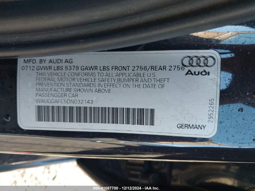 2013 AUDI A6 3.0T PREMIUM PLUS - WAUGGAFC5DN032143