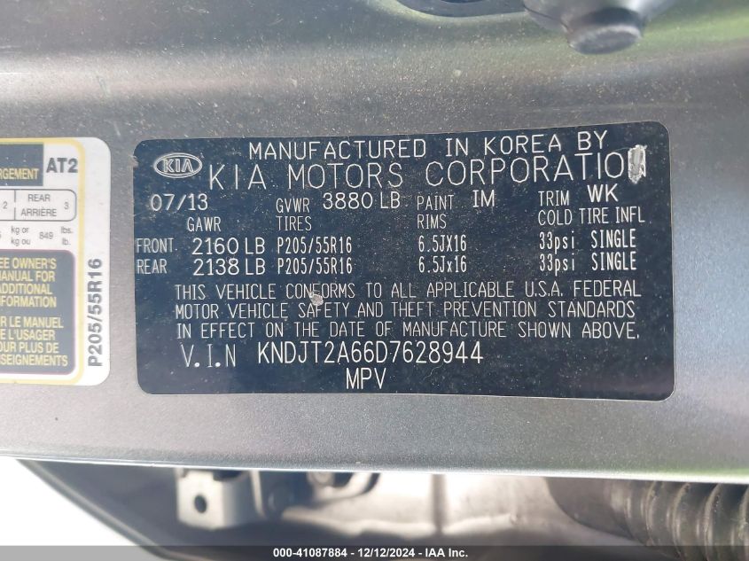 VIN KNDJT2A66D7628944 2013 KIA Soul, + no.9