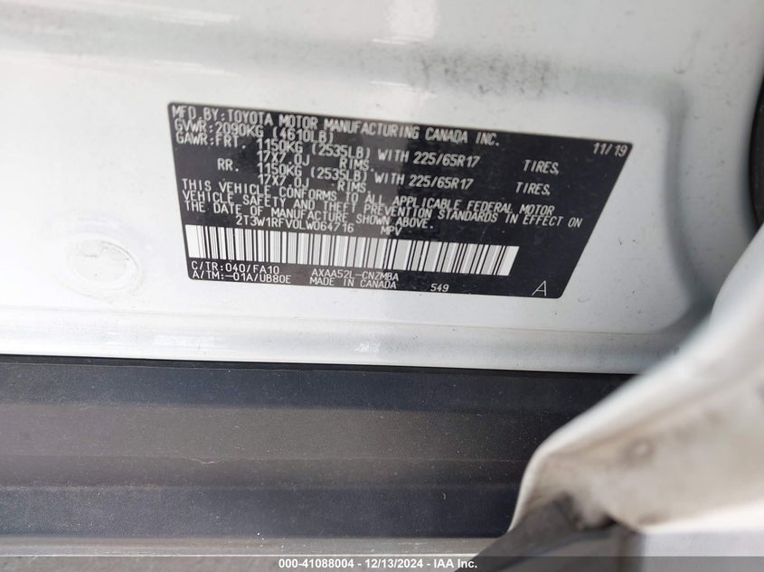 2020 TOYOTA RAV4 XLE - 2T3W1RFV0LW064716