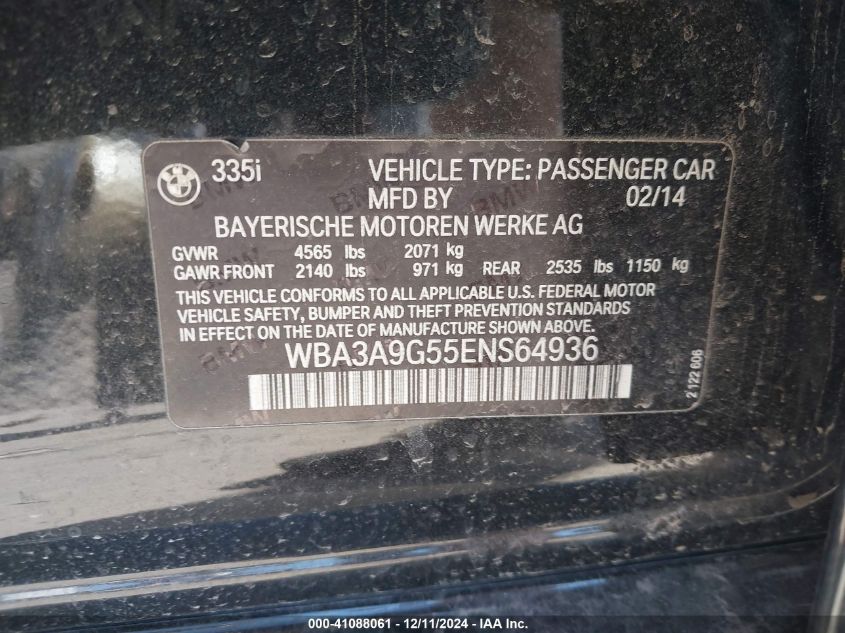 VIN WBA3A9G55ENS64936 2014 BMW 335I no.9