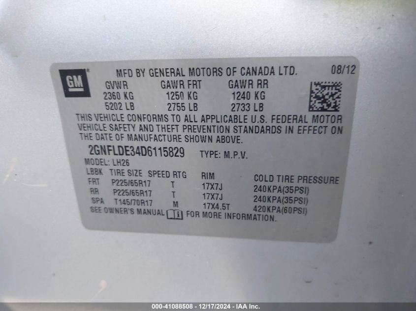 VIN 2GNFLDE34D6115829 2013 Chevrolet Equinox, 1LT no.9