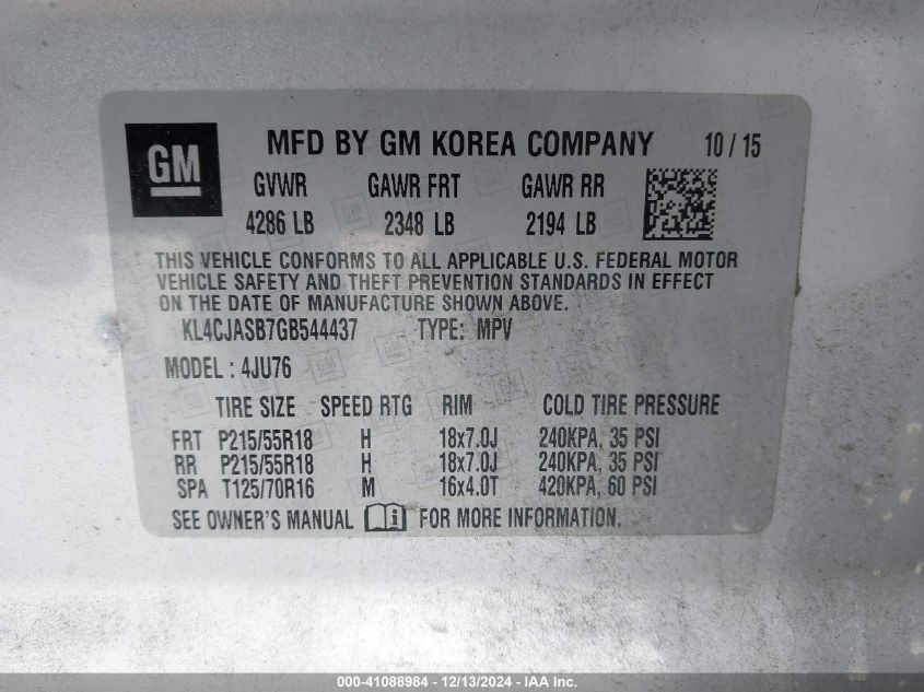 VIN KL4CJASB7GB544437 2016 Buick Encore no.9