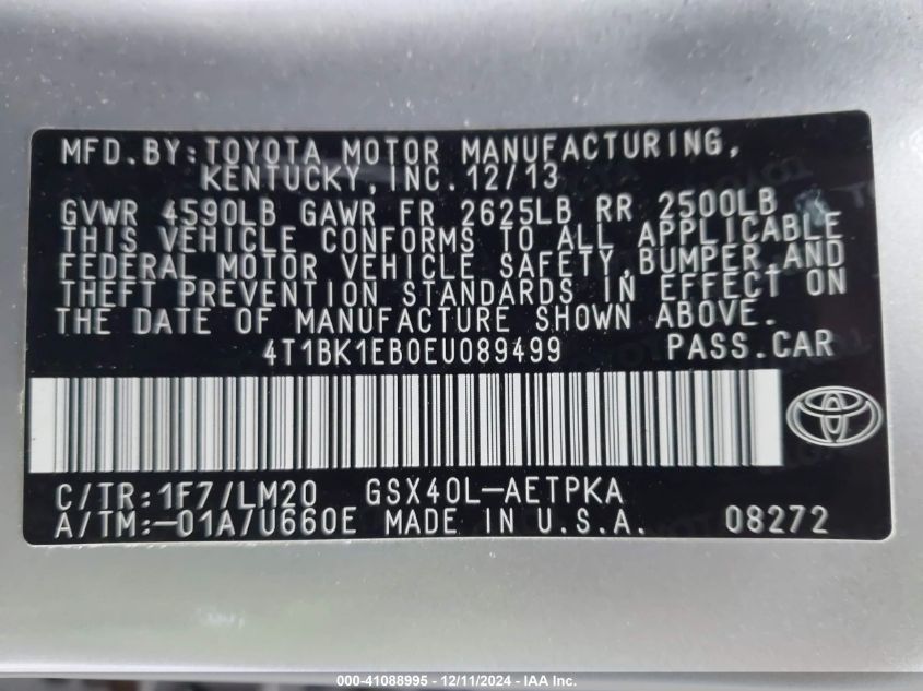 VIN 4T1BK1EB0EU089499 2014 Toyota Avalon, Limited no.9