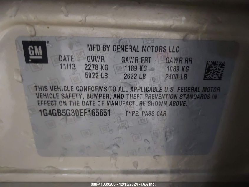 VIN 1G4GB5G30EF165651 2014 BUICK LACROSSE no.9