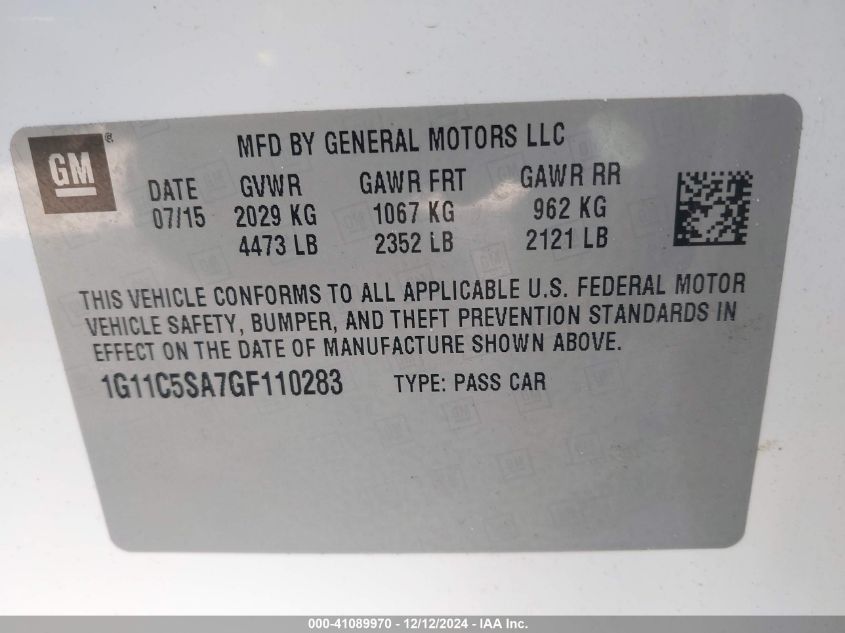 VIN 1G11C5SA7GF110283 2016 Chevrolet Malibu, Limite... no.9