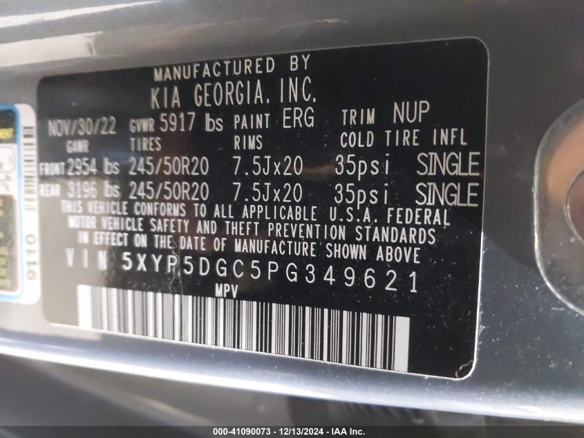 2023 Kia Telluride Sx VIN: 5XYP5DGC5PG349621 Lot: 41090073