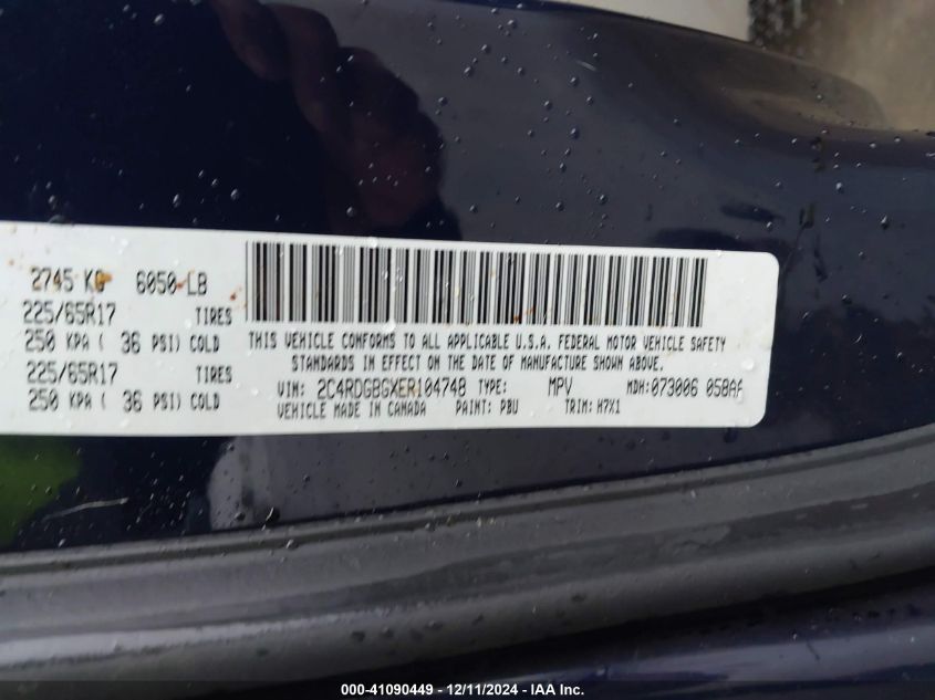 VIN 2C4RDGBGXER104748 2014 DODGE GRAND CARAVAN no.9