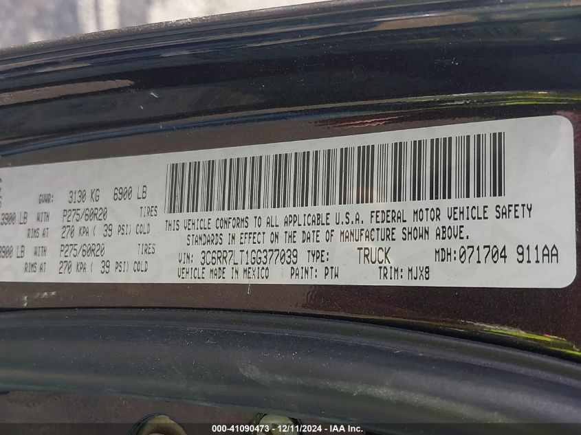 VIN 3C6RR7LT1GG377039 2016 RAM 1500, Big Horn no.9