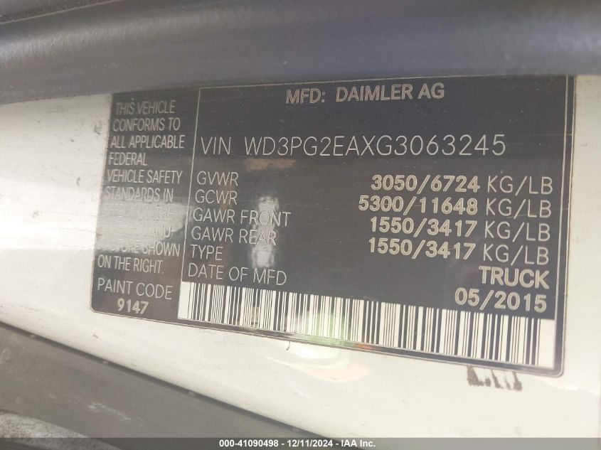 VIN WD3PG2EAXG3063245 2016 Mercedes-Benz Metris no.9