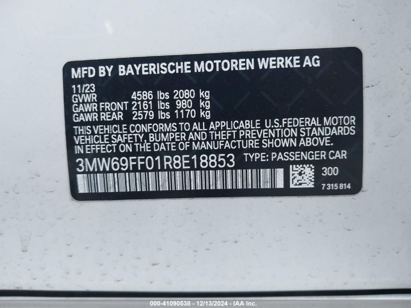 VIN 3MW69FF01R8E18853 2024 BMW 3 Series, 330I no.9