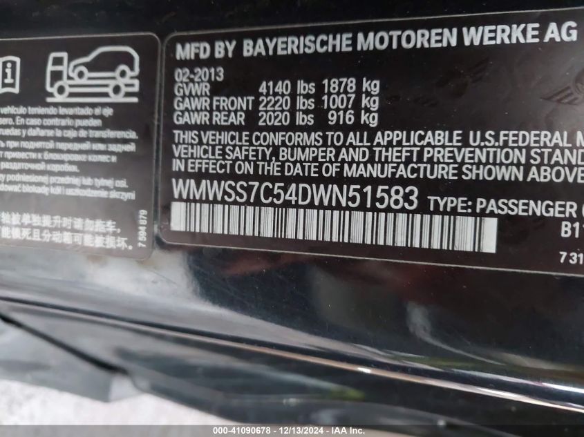 2013 Mini Paceman Cooper S VIN: WMWSS7C54DWN51583 Lot: 41090678