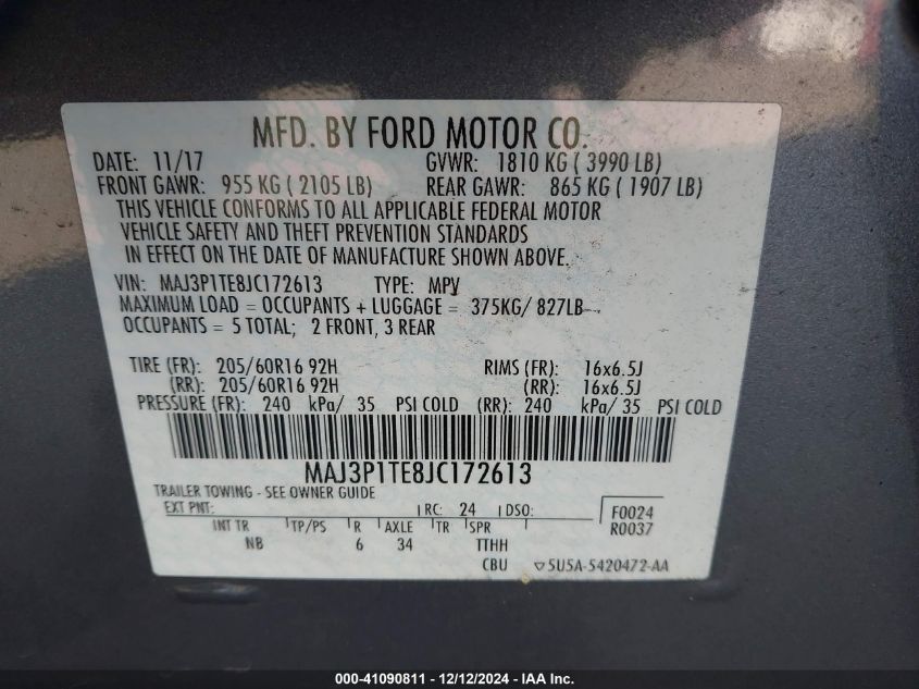 VIN MAJ3P1TE8JC172613 2018 FORD ECOSPORT no.9