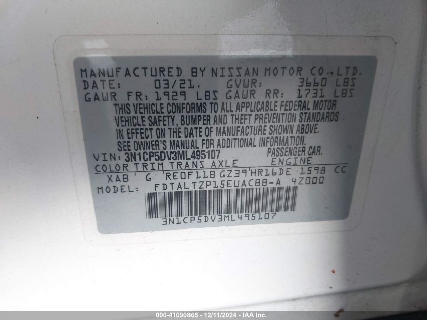 VIN 3N1CP5DV3ML495107 2021 NISSAN KICKS no.9