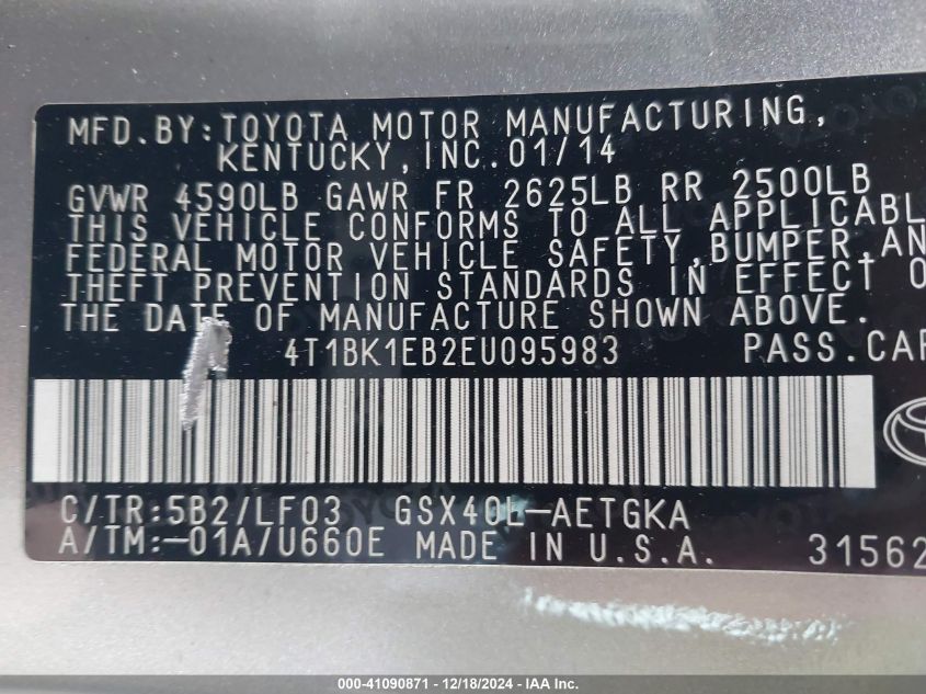 VIN 4T1BK1EB2EU095983 2014 Toyota Avalon, Xle Premium no.9