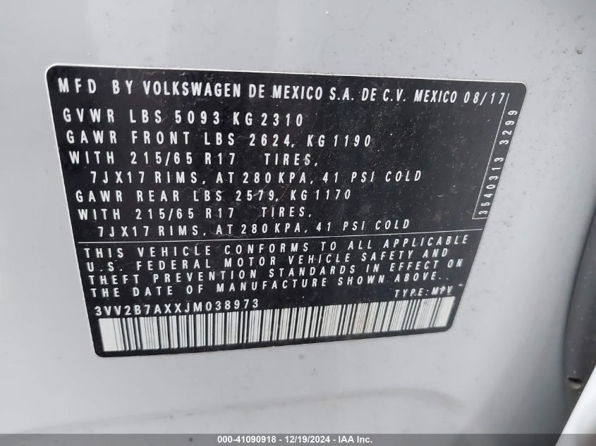 2018 VOLKSWAGEN TIGUAN 2.0T SE/2.0T SEL - 3VV2B7AXXJM038973