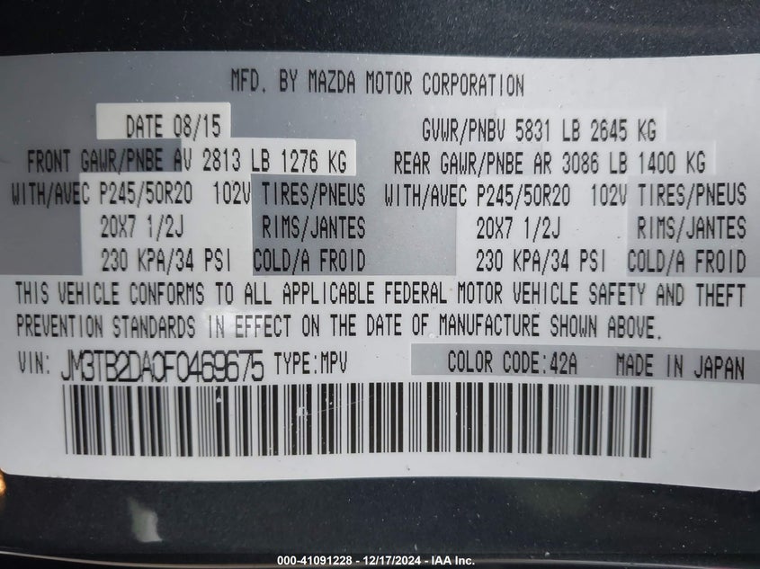 2015 MAZDA CX-9 GRAND TOURING - JM3TB2DA0F0469675