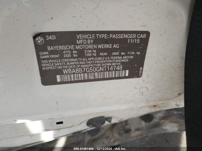 VIN WBA8B7G50GNT14748 2016 BMW 340I no.9