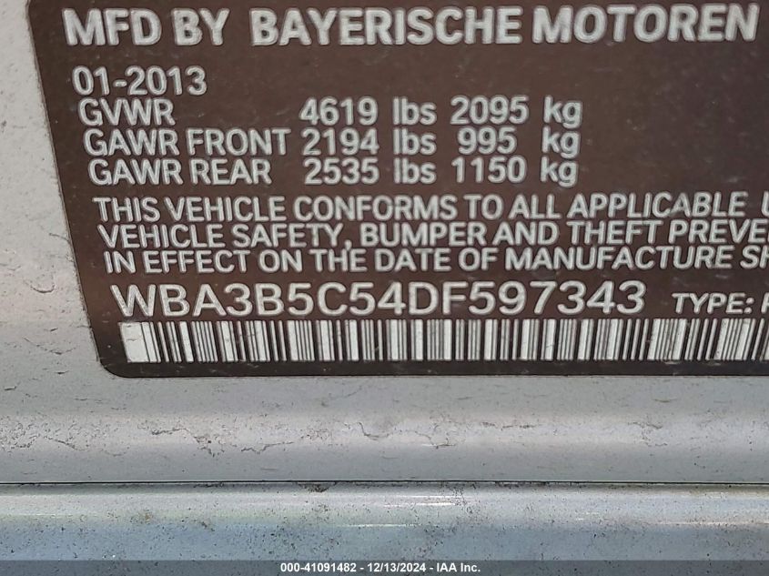 VIN WBA3B5C54DF597343 2013 BMW 3 Series, 328I Xdrive no.9