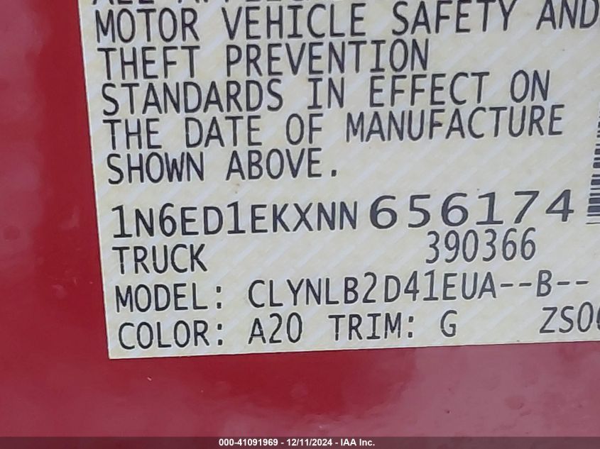 VIN 1N6ED1EKXNN656174 2022 Nissan Frontier, Sv 4X4 no.9