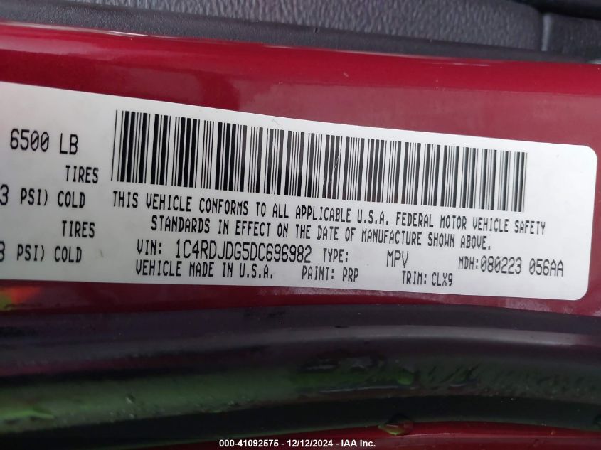 VIN 1C4RDJDG5DC696982 2013 Dodge Durango, Crew no.9