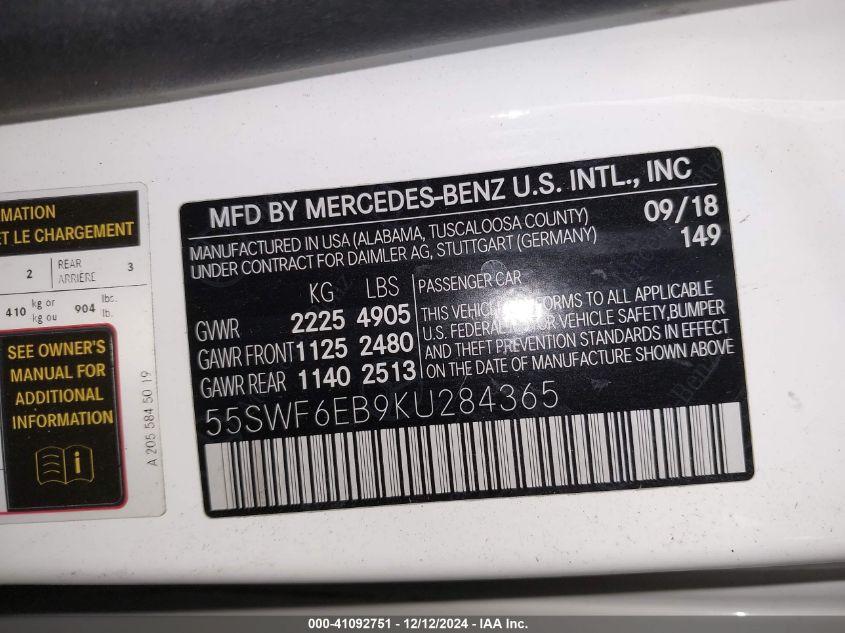 VIN 55SWF6EB9KU284365 2019 Mercedes-Benz AMG C 43,... no.9