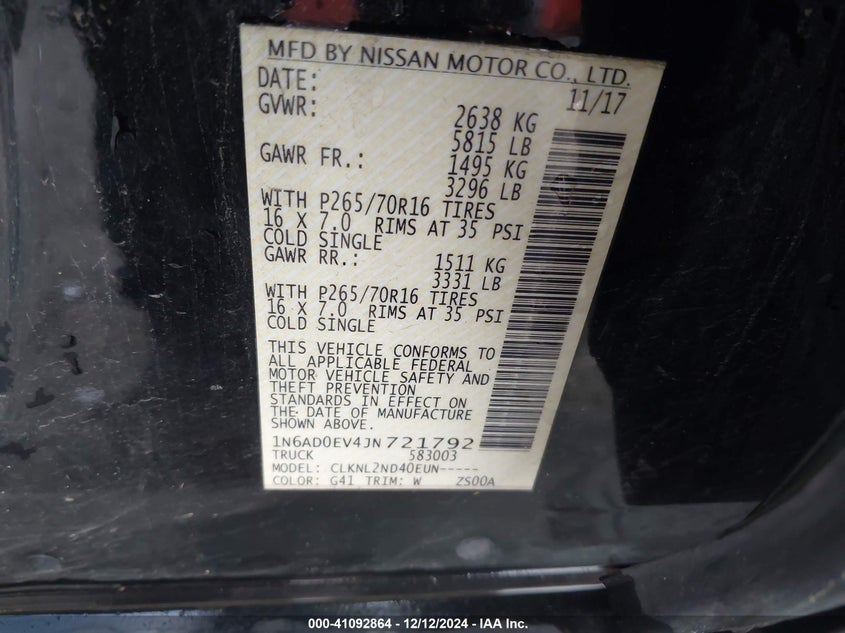 2018 NISSAN FRONTIER SV - 1N6AD0EV4JN721792