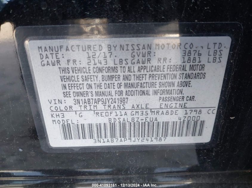 VIN 3N1AB7AP9JY241987 2018 NISSAN SENTRA no.9