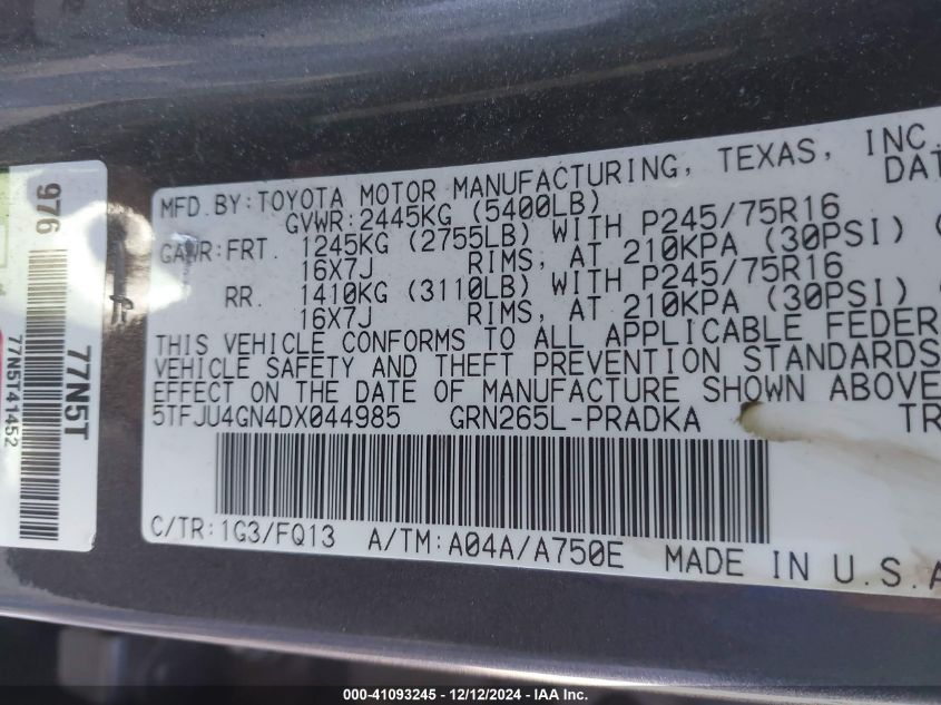 VIN 5TFJU4GN4DX044985 2013 TOYOTA TACOMA no.9