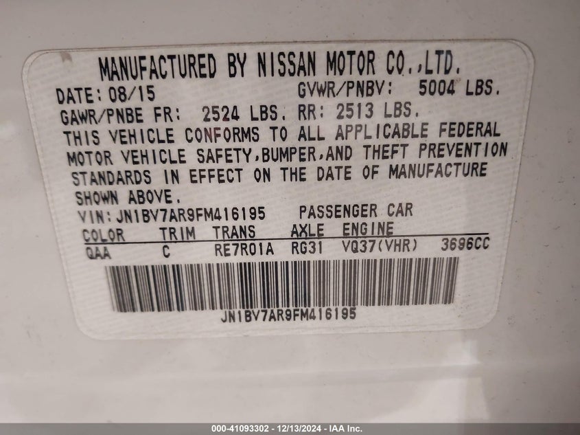 2015 INFINITI Q50 PREMIUM - JN1BV7AR9FM416195