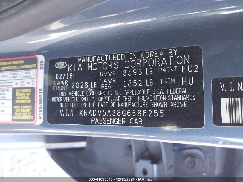 VIN KNADM5A38G6686255 2016 KIA RIO no.9