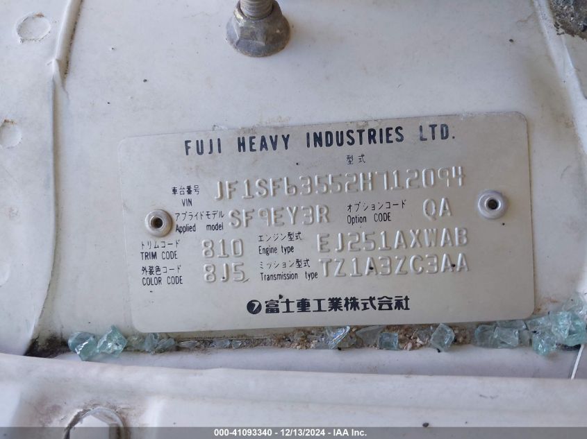 2002 Subaru Forester L VIN: JF1SF63552H712094 Lot: 41093340