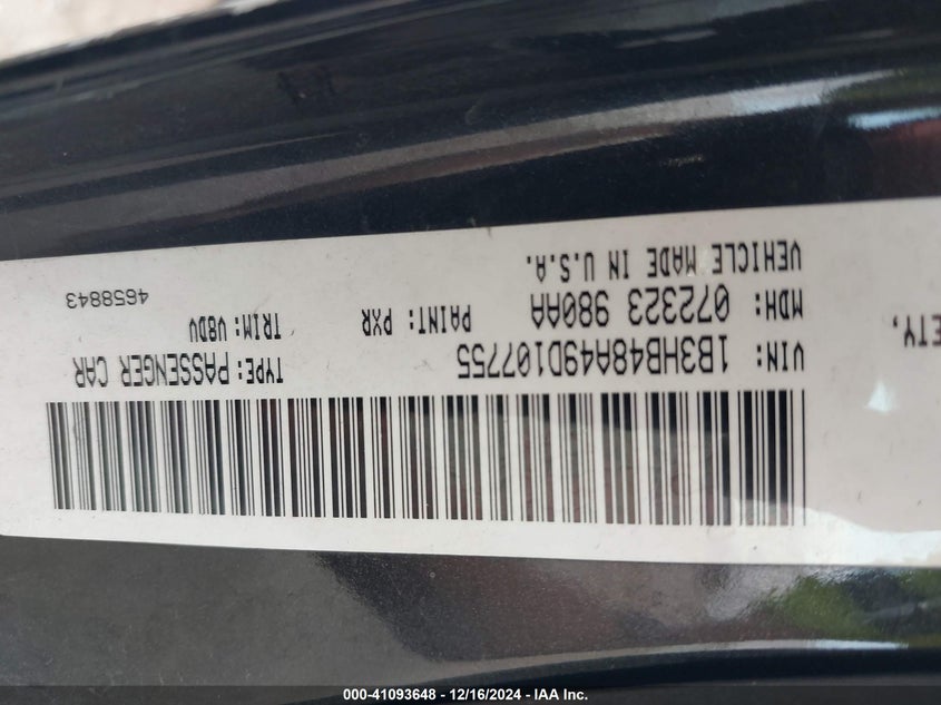 2009 DODGE CALIBER VIN: 1B3HB48A49D107755
