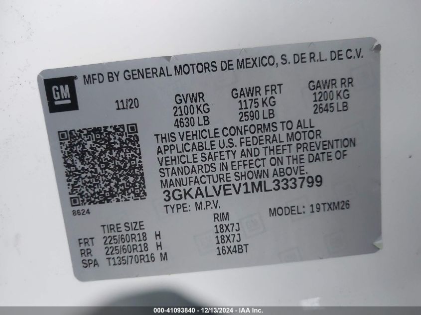 VIN 3GKALVEV1ML333799 2021 GMC TERRAIN no.9