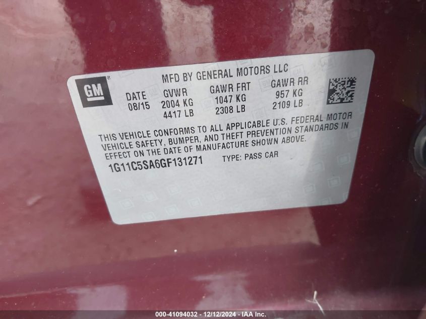 2016 CHEVROLET MALIBU LIMITED LT - 1G11C5SA6GF131271