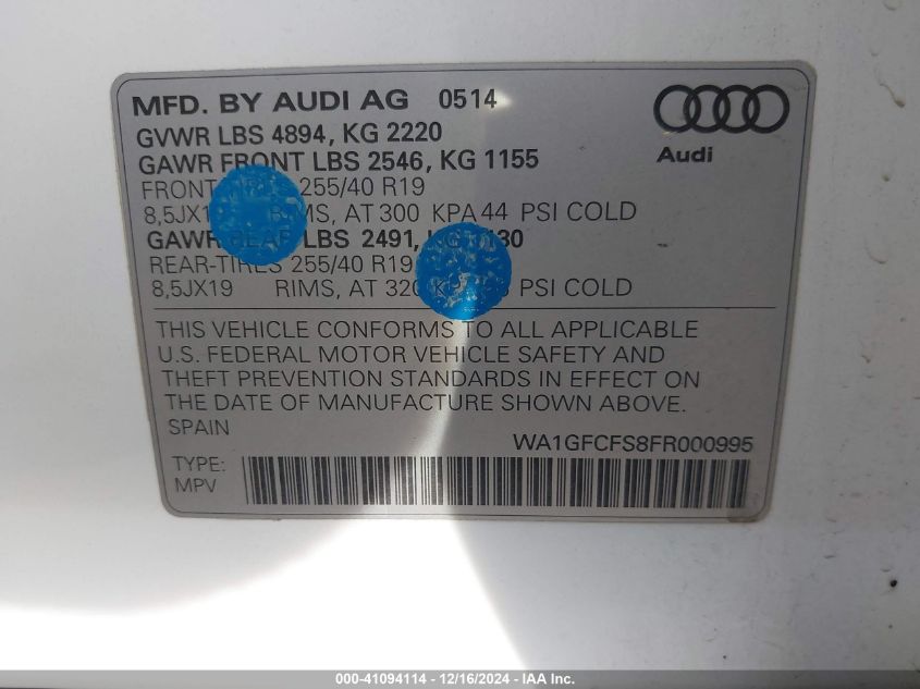 VIN WA1GFCFS8FR000995 2015 AUDI Q3 no.9