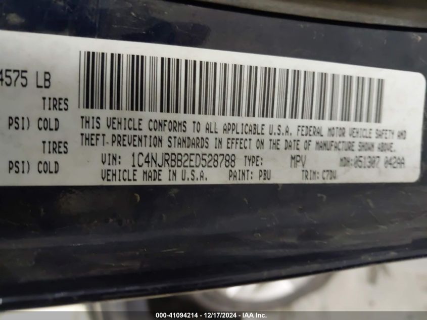 VIN 1C4NJRBB2ED528788 2014 JEEP PATRIOT no.9