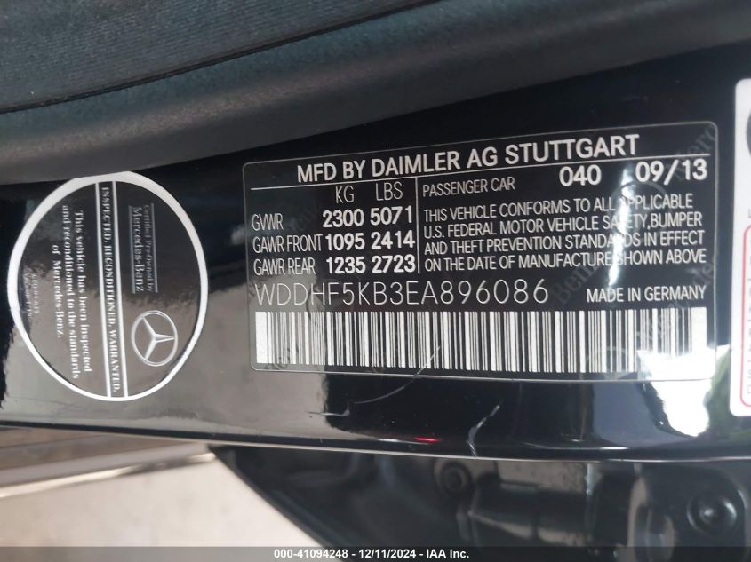 VIN WDDHF5KB3EA896086 2014 Mercedes-Benz E 350 no.9