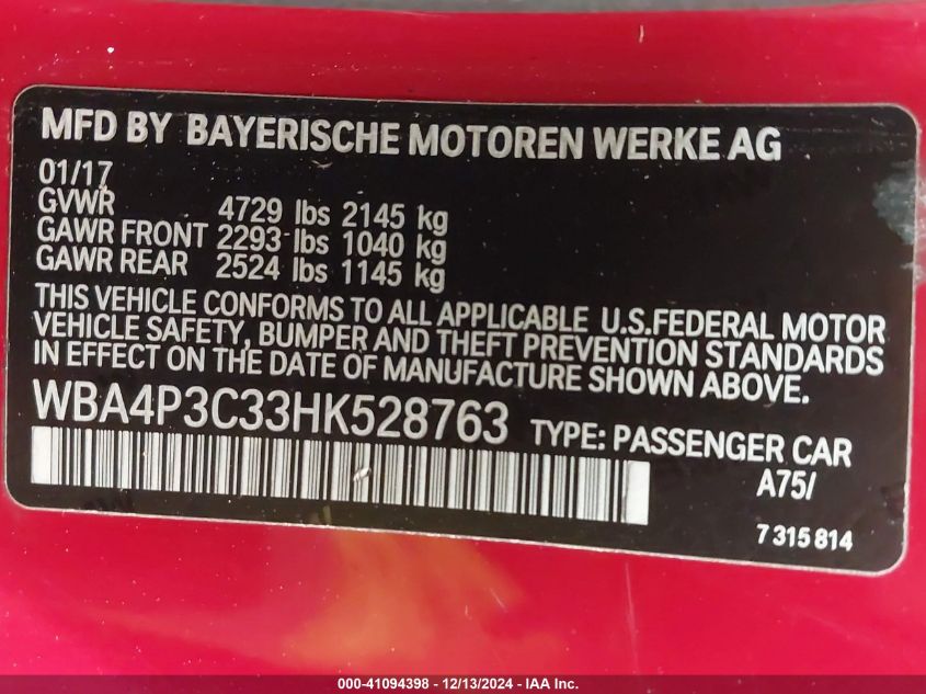 VIN WBA4P3C33HK528763 2017 BMW 4 Series, 440I Xdrive no.9