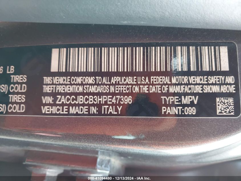 VIN ZACCJBCB3HPE47396 2017 Jeep Renegade, Trailhawk... no.9