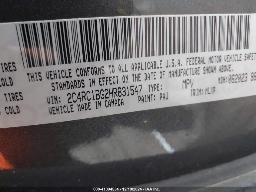 VIN 2C4RC1BG2HR831547 2017 Chrysler Pacifica, Touri... no.9