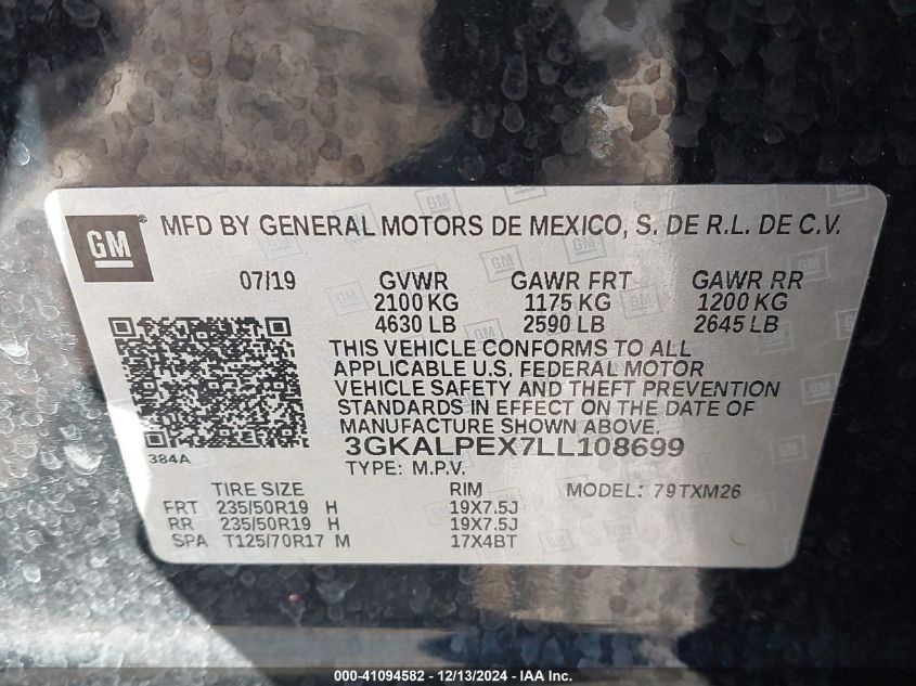 VIN 3GKALPEX7LL108699 2020 GMC TERRAIN no.9