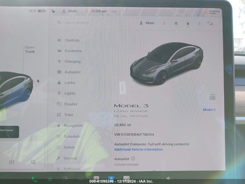 2020 Tesla Model 3 Long Range Dual Motor All-Wheel Drive VIN: 5YJ3E1EB4LF798104 Lot: 41095246