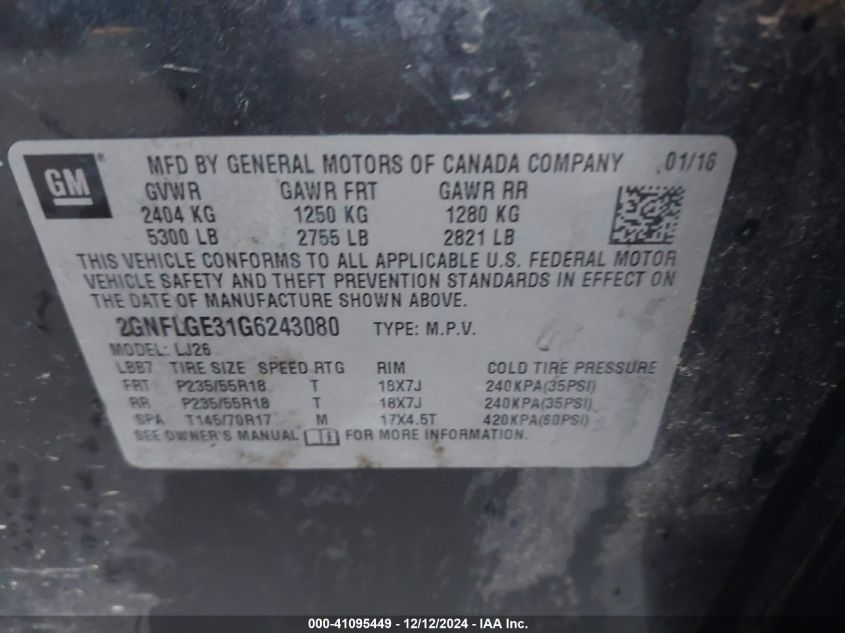 VIN 2GNFLGE31G6243080 2016 CHEVROLET EQUINOX no.9