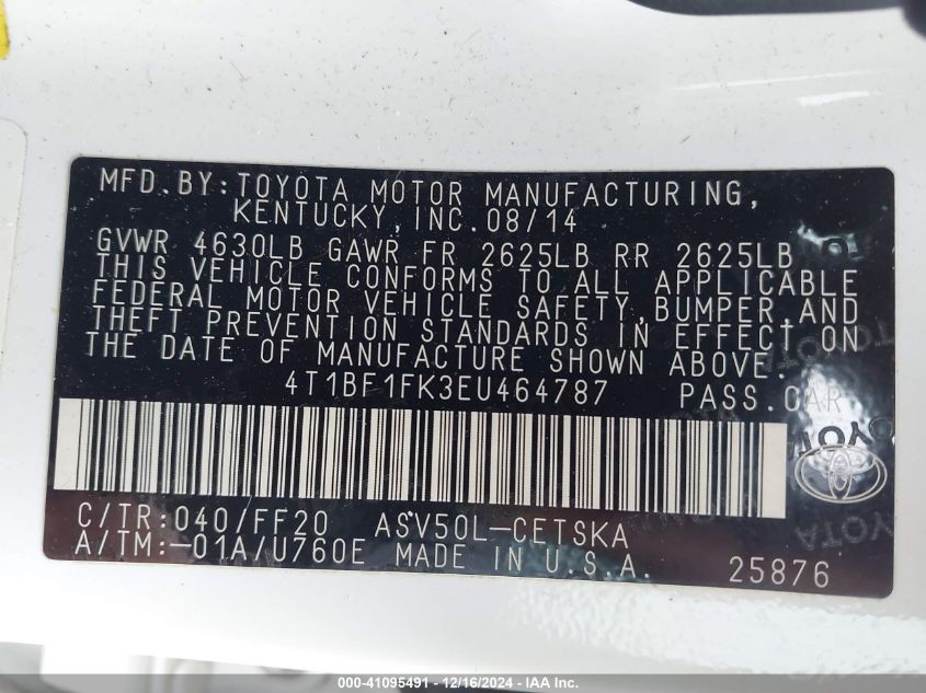 VIN 4T1BF1FK3EU464787 2014 TOYOTA CAMRY no.9