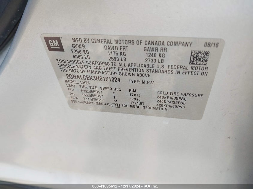 2017 CHEVROLET EQUINOX LT - 2GNALCEK3H6161024