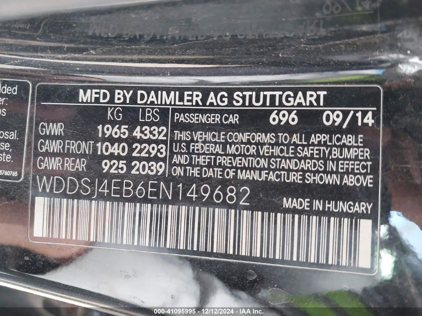 2014 Mercedes-Benz Cla 250 VIN: WDDSJ4EB6EN149682 Lot: 41095995