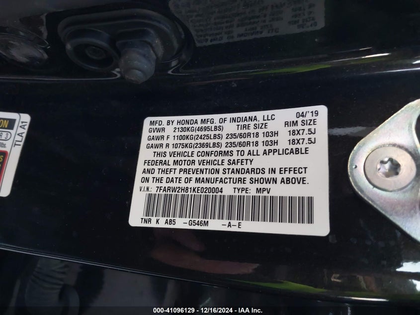 2019 HONDA CR-V EX-L - 7FARW2H81KE020004