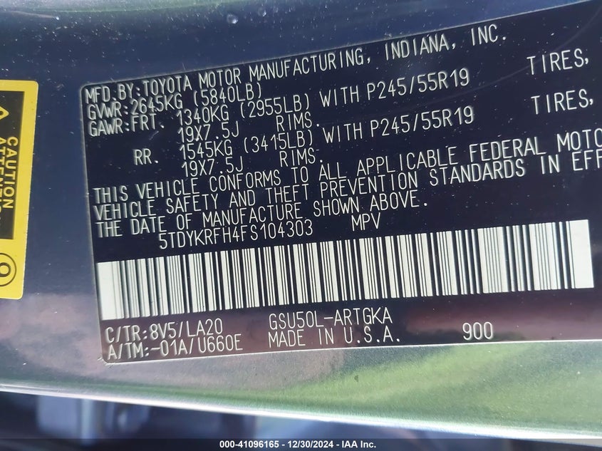 2015 TOYOTA HIGHLANDER LIMITED V6 - 5TDYKRFH4FS104303