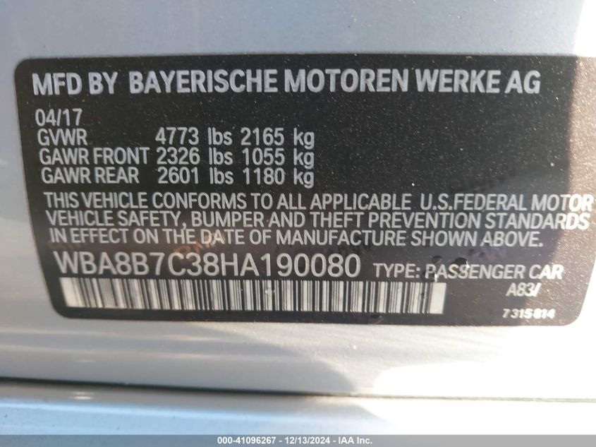 VIN WBA8B7C38HA190080 2017 BMW 3 Series, 340I Xdrive no.9